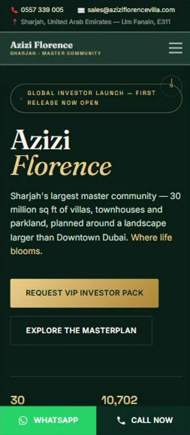 The aziziflorencevilla.com website on a mobile phone
