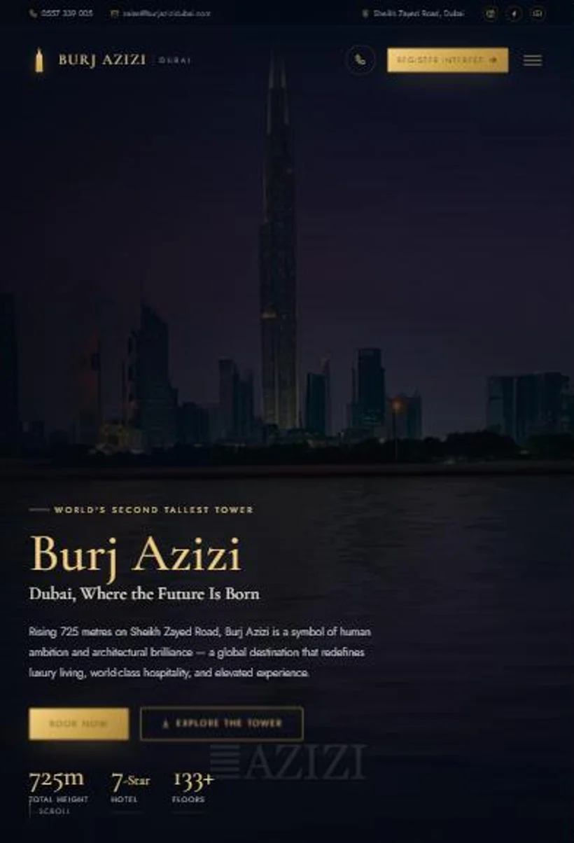 The burjazizidubai.com website on a tablet